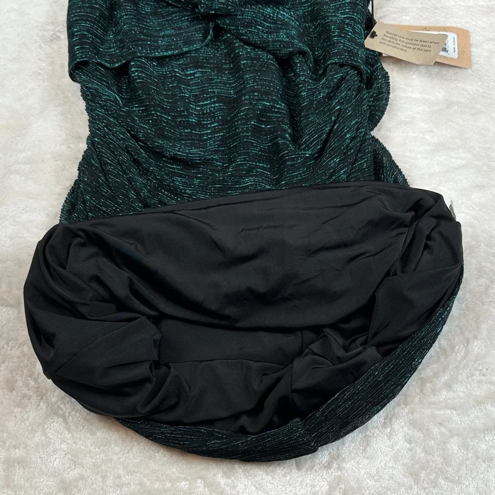 NWT Bailey 44 Kha Emerald Metallic Shimmer Ruched Long Sleeve Dress XL MSRP $228